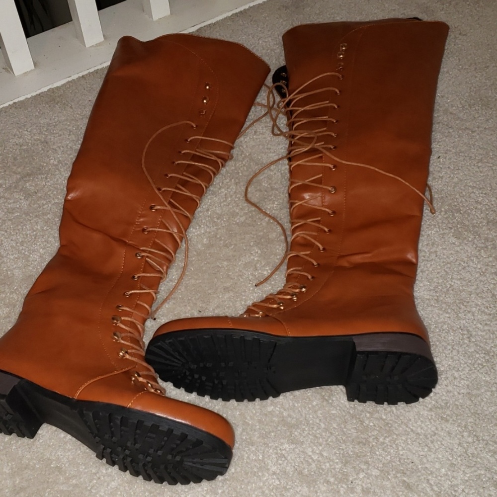Brown Extra Tall combat boots - Picture 3 of 4